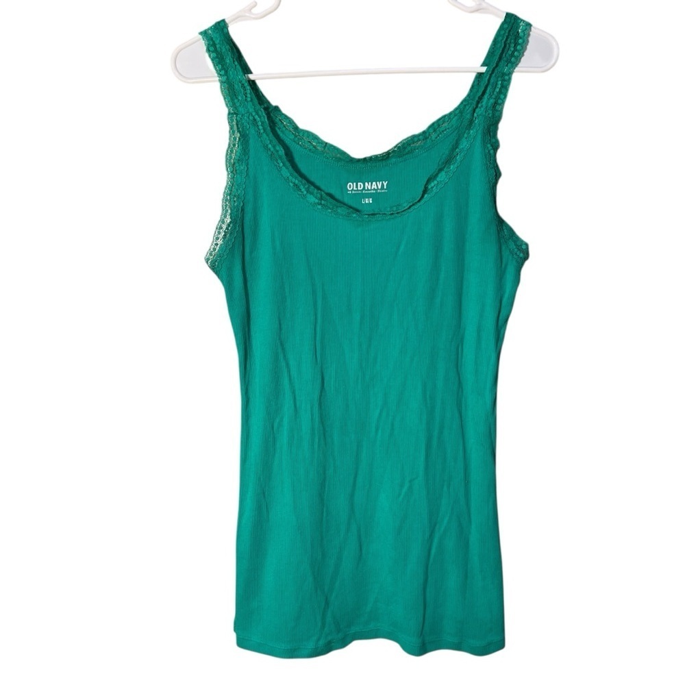 Old Navy Ribbed Tank Top Imperial Jade Scoop Neck Lace L